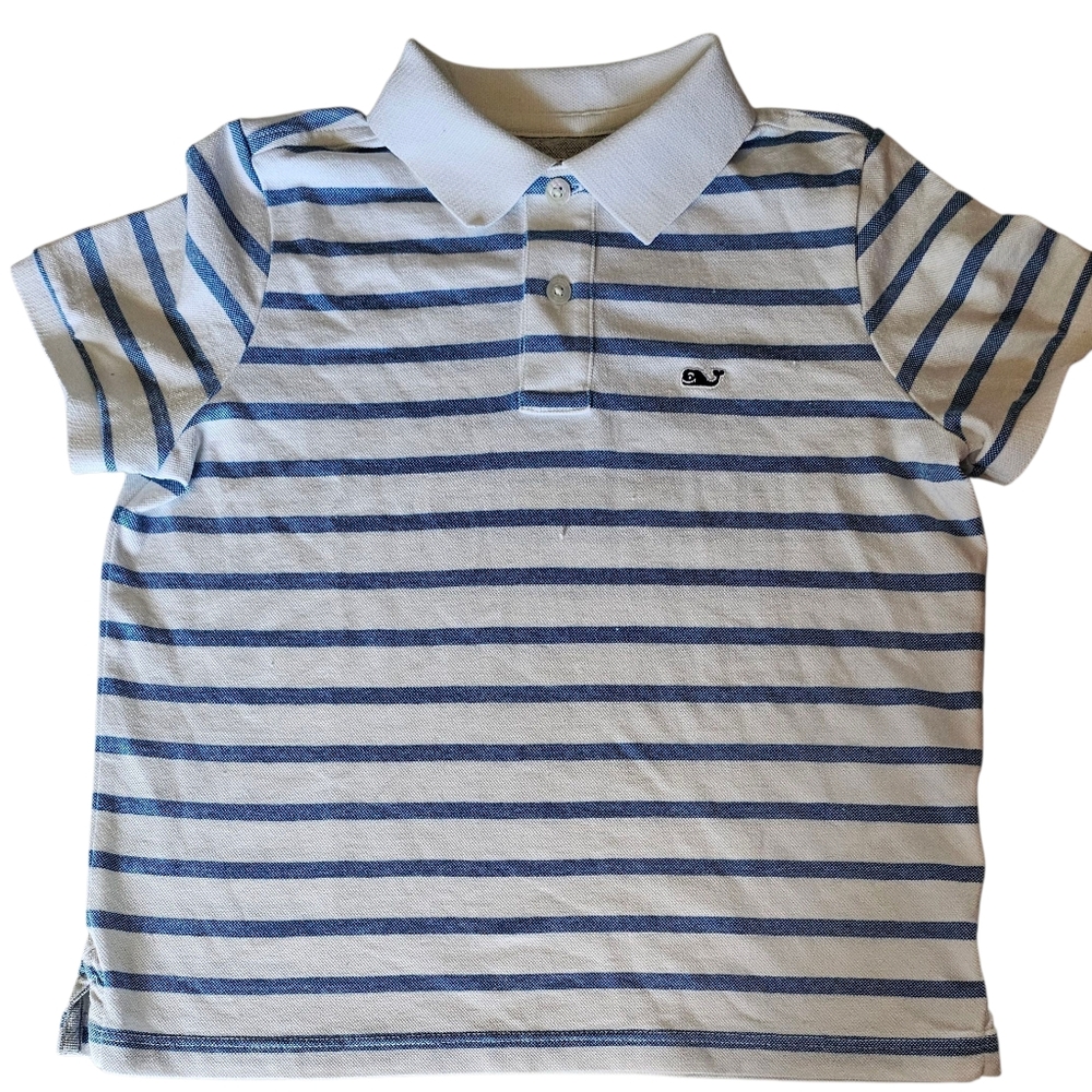 Vineyard Vines Polo Shirt Pique Short-Sleeve Edgartown White Blue Boy's Size 7